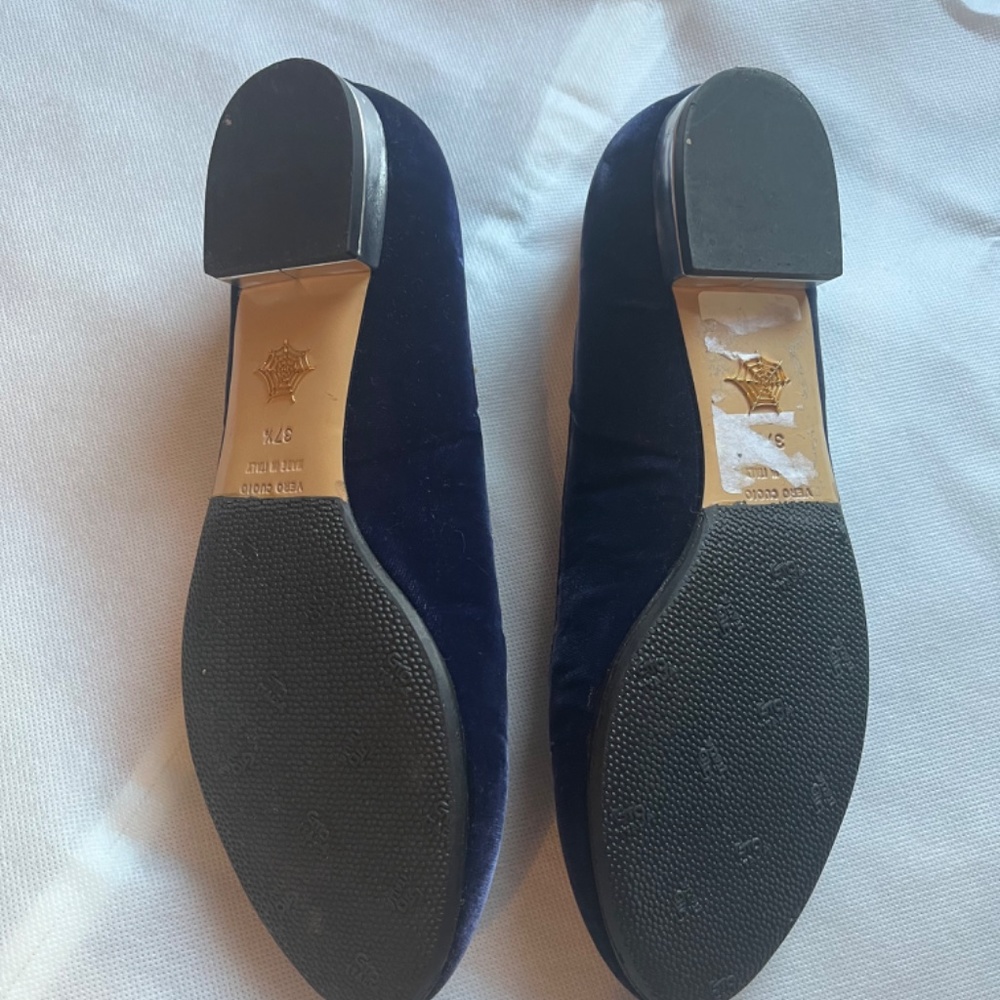 Charlotte Olympia Navy Velvet Spider Web Embroidered Flats - Picture 4 of 9